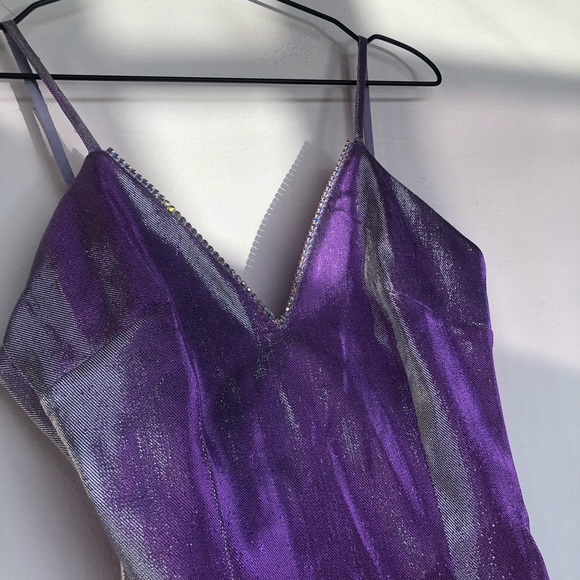 AREA Crystal Strap Bodysuit Silver Violet Purple S - Picture 8 of 10
